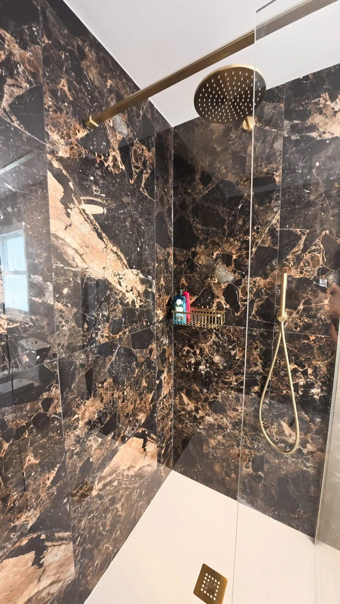 Luxury built in shower brushed brass